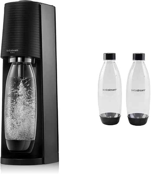 Gaseificador de Água Sodastream Terra / Art Preto Mate + Garrafa Reutilizável e Cilindro Quick Connect