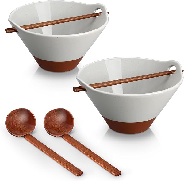 Conjunto de 4 Taças de Ramen Japonês em Cerâmica Artesanal Preta/Azul c/ Colheres e Hashi