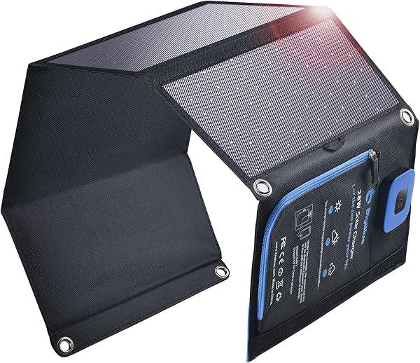 Carregador Solar Dobrável BigBlue / Anker 28W com 2 Portas USB-C/A Impermeável IPX4 para Mochila