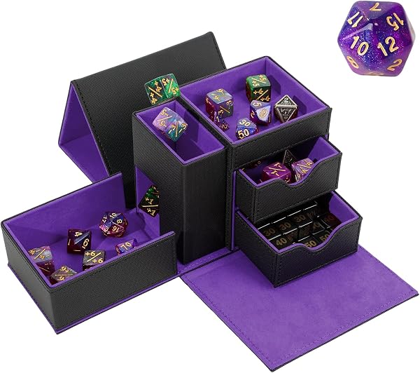 Torre de Lançamento de Dados e Bandeja Dobrável em Couro e Veludo para Jogos de Tabuleiro / RPG