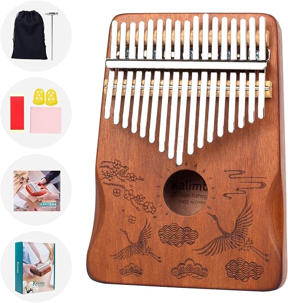 Kalimba de 17 Teclas em Madeira de Mogno Maciço Gecko / Hokema (Piano de Polegar Acústico + Martelo e Bolsa)