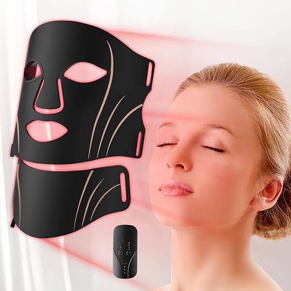 Máscara Facial de Fototerapia LED 7 Cores (Luz Vermelha Colagénio 630nm + Luz Azul) Sem Fios em Silicone Flexível